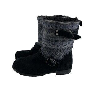 Bearpaw Rebecca Boots Pull On Winter Black Suede Wool Sheepskin Lined Womens 6